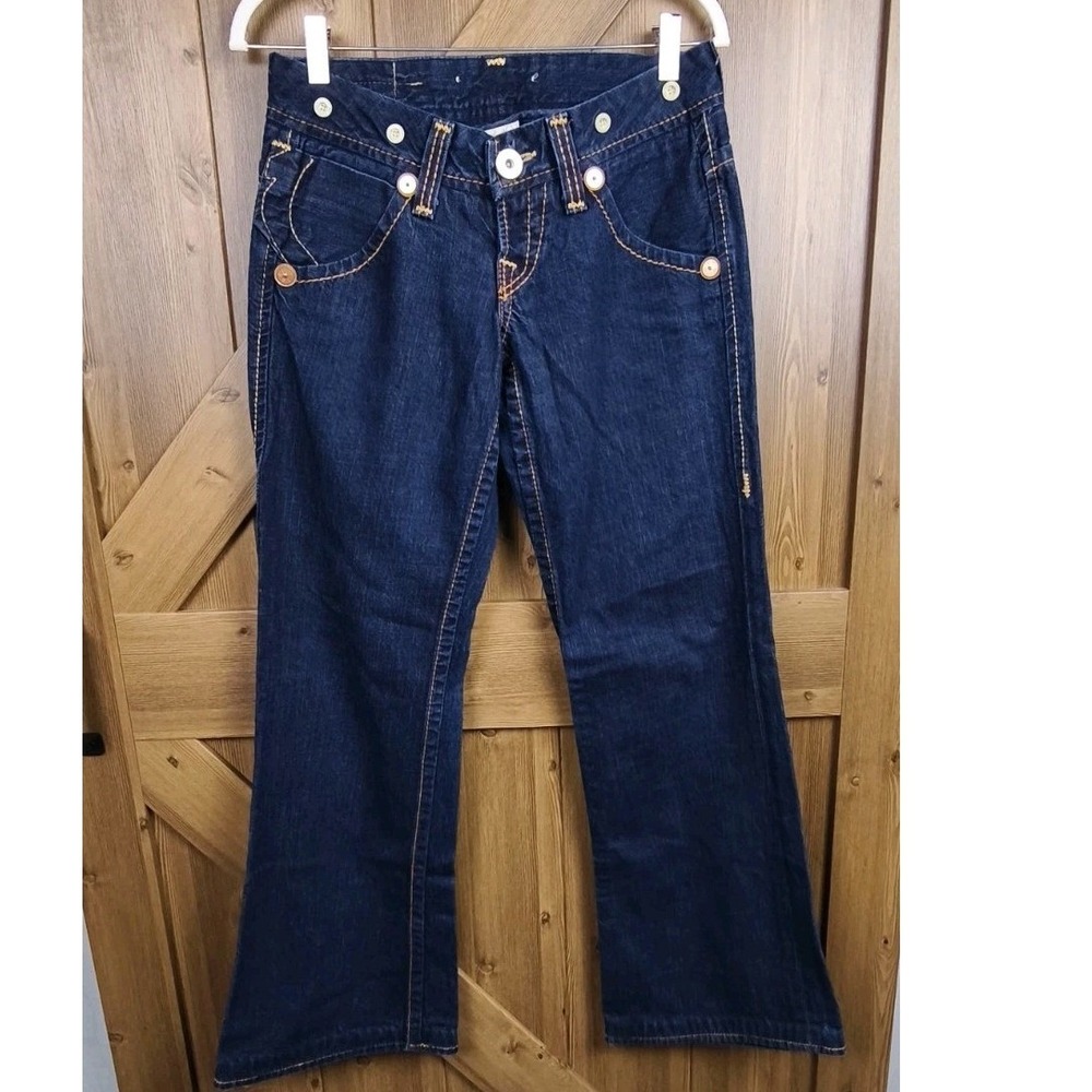 True Religion Stella Big‎ T Flare Jeans Dark Wash Blue Vintage Made in USA 27